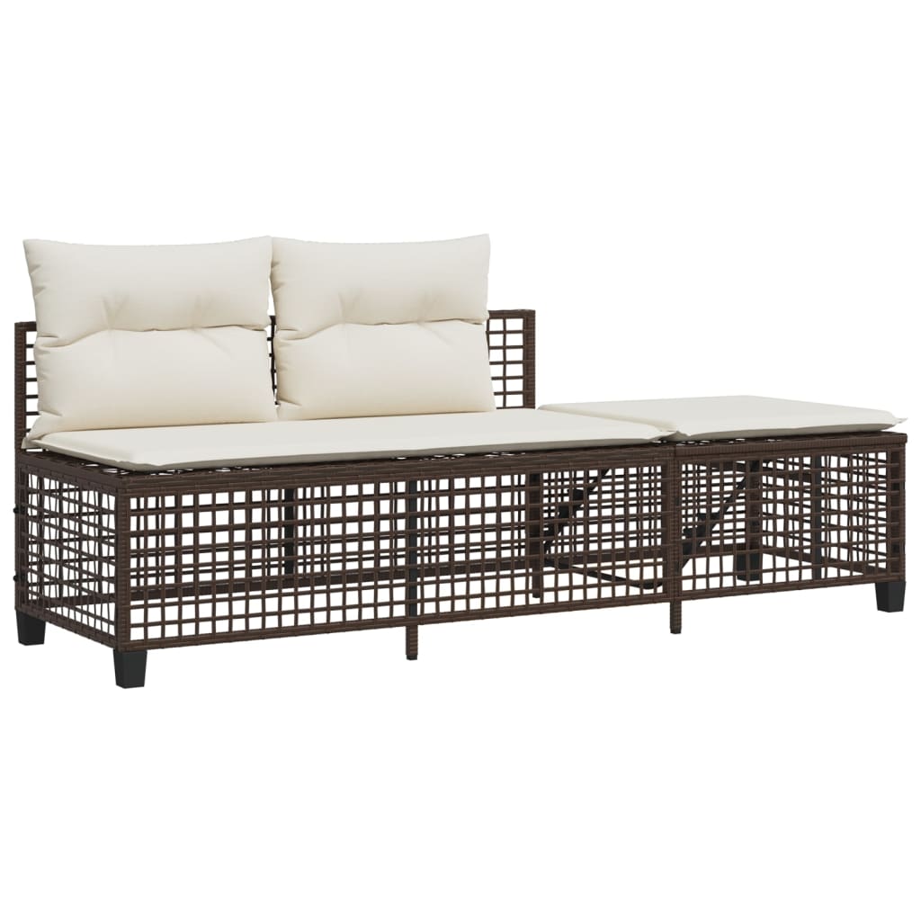 3-delige Loungeset met kussens poly rattan bruin