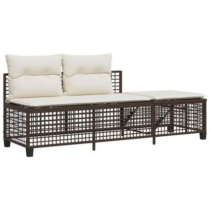 3-delige Loungeset met kussens poly rattan bruin