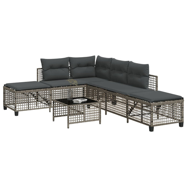 3-delige Loungeset met kussens poly rattan grijs