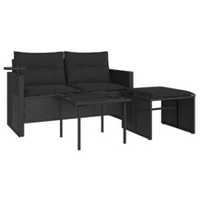 3-delige Loungeset met kussens poly rattan zwart