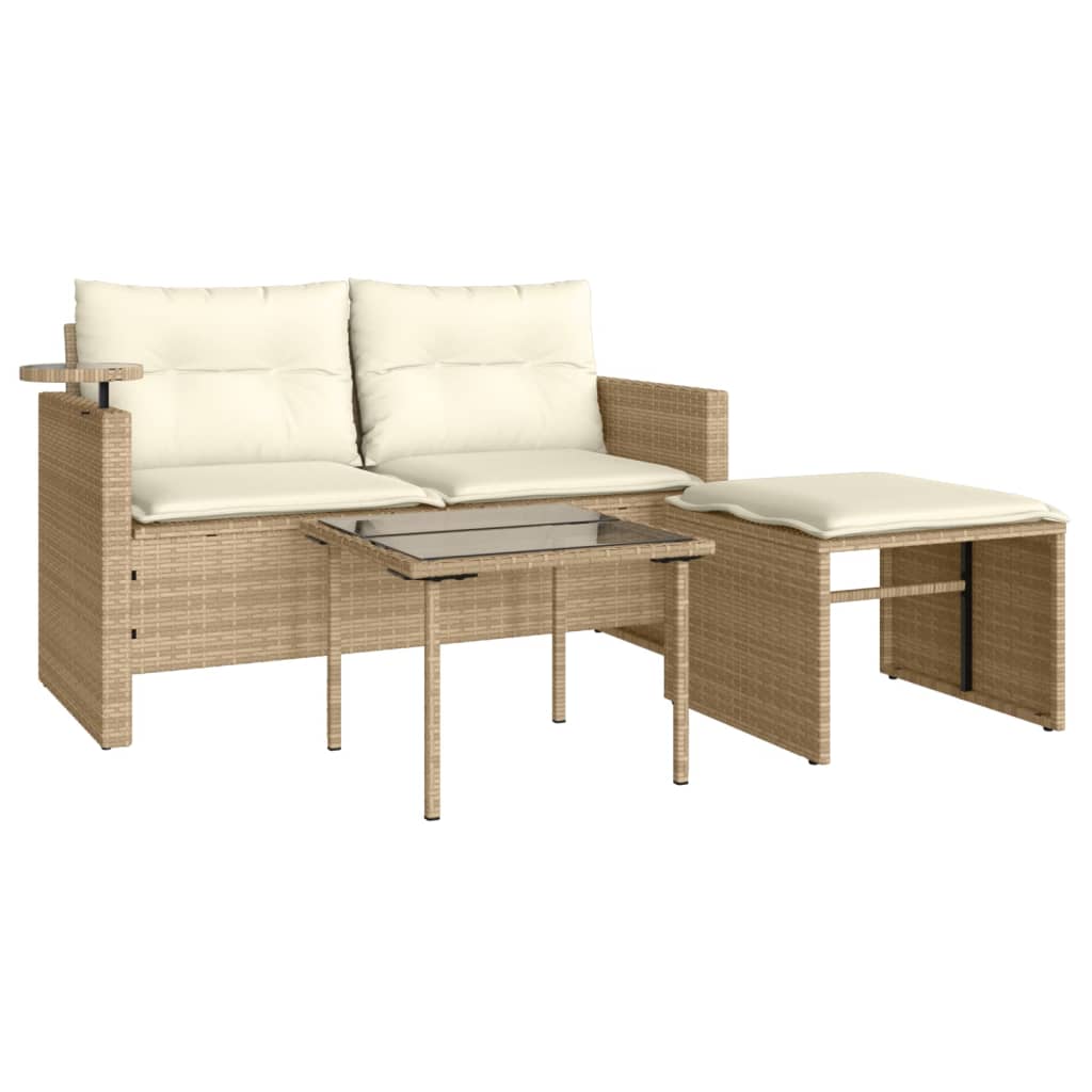 3-delige Loungeset met kussens poly rattan beige