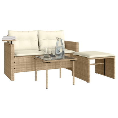 3-delige Loungeset met kussens poly rattan beige