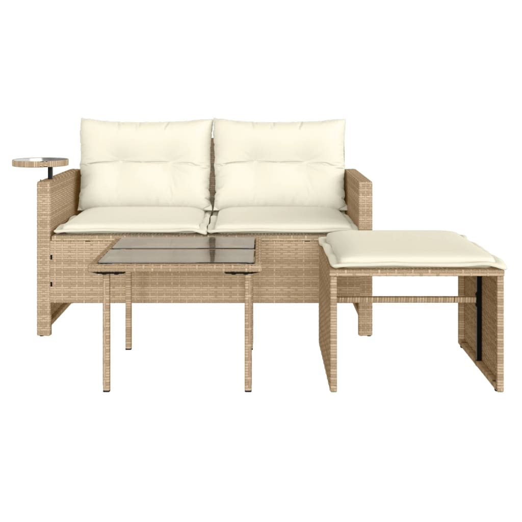 3-delige Loungeset met kussens poly rattan beige