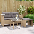 3-delige Loungeset met kussens poly rattan beige