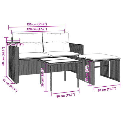 3-delige Loungeset met kussens poly rattan lichtgrijs