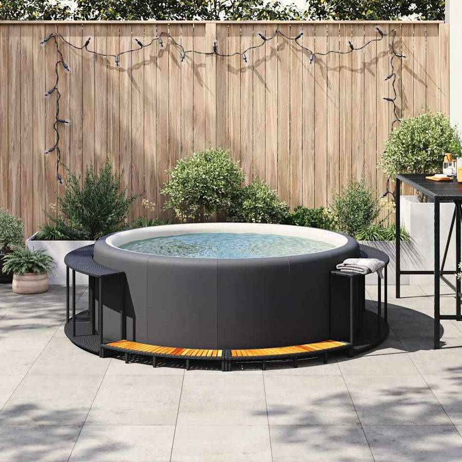 Hottub Surround opbergruimte houten opstapje poly rattan zwart