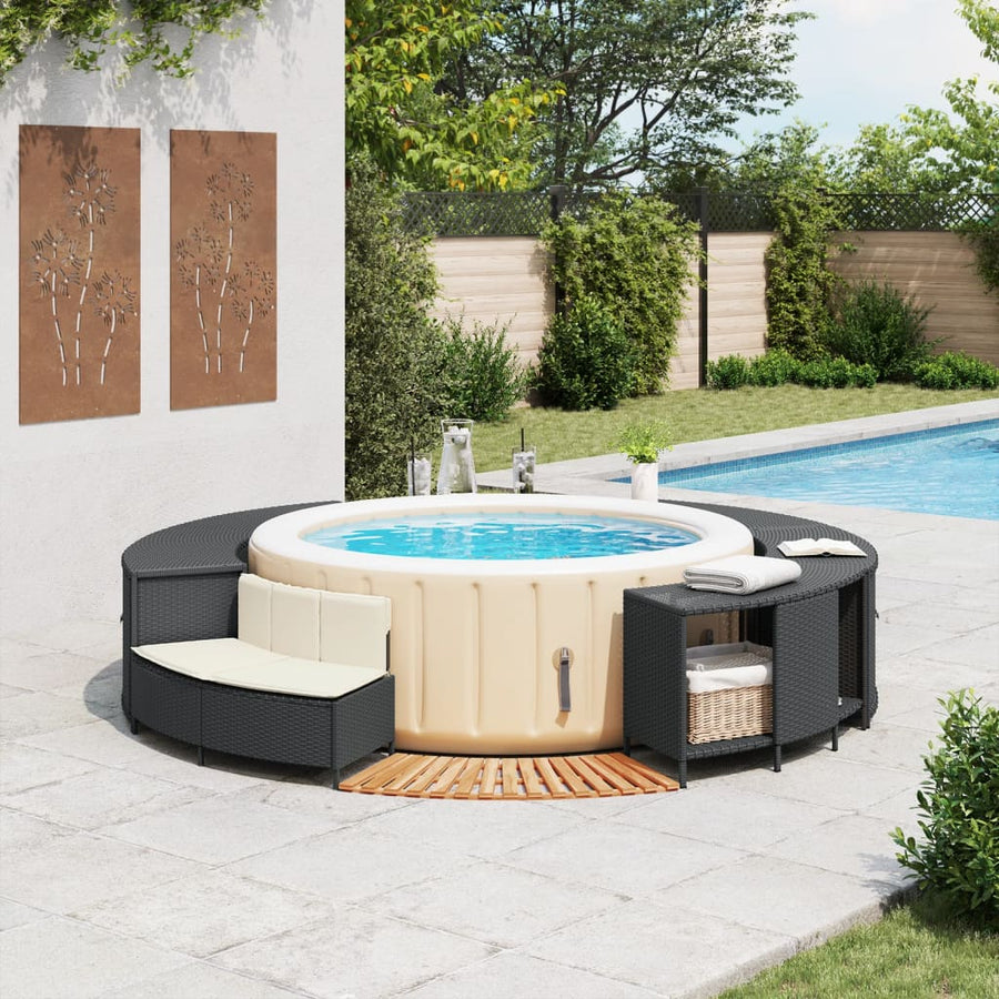 Hottub-ombouw poly rattan en massief acaciahout zwart