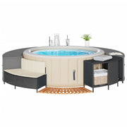Hottub ombouw poly rattan massief acaciahout zwart