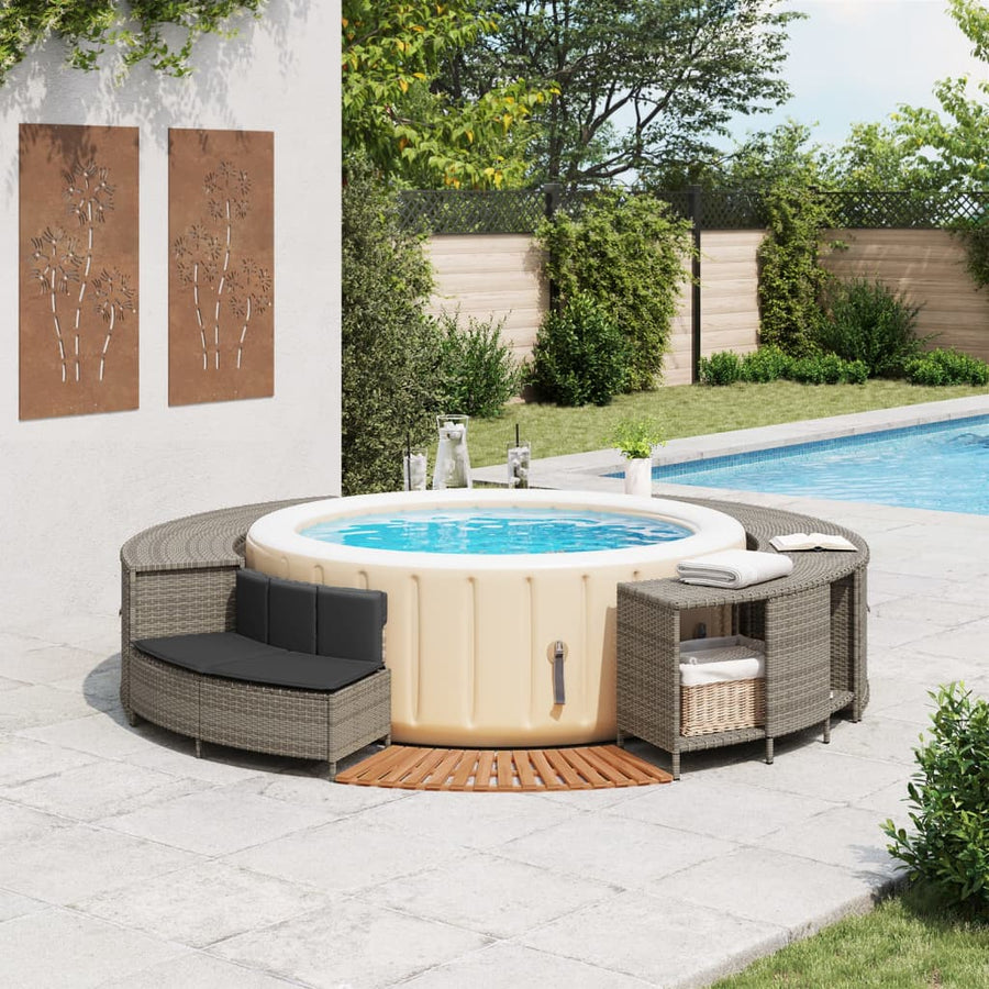 Hottub-ombouw poly rattan massief acaciahout grijs