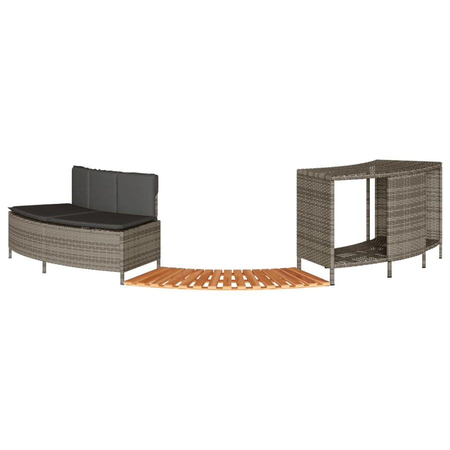 Hottub-ombouw poly rattan massief acaciahout grijs