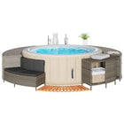 Hot tub surround poly rattan solid acacia wood grey