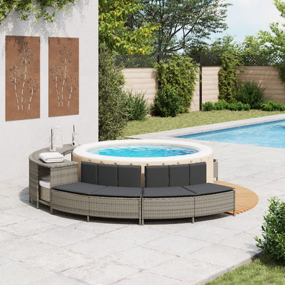 Hottub-bankjes met kussens 2 st poly rattan grijs