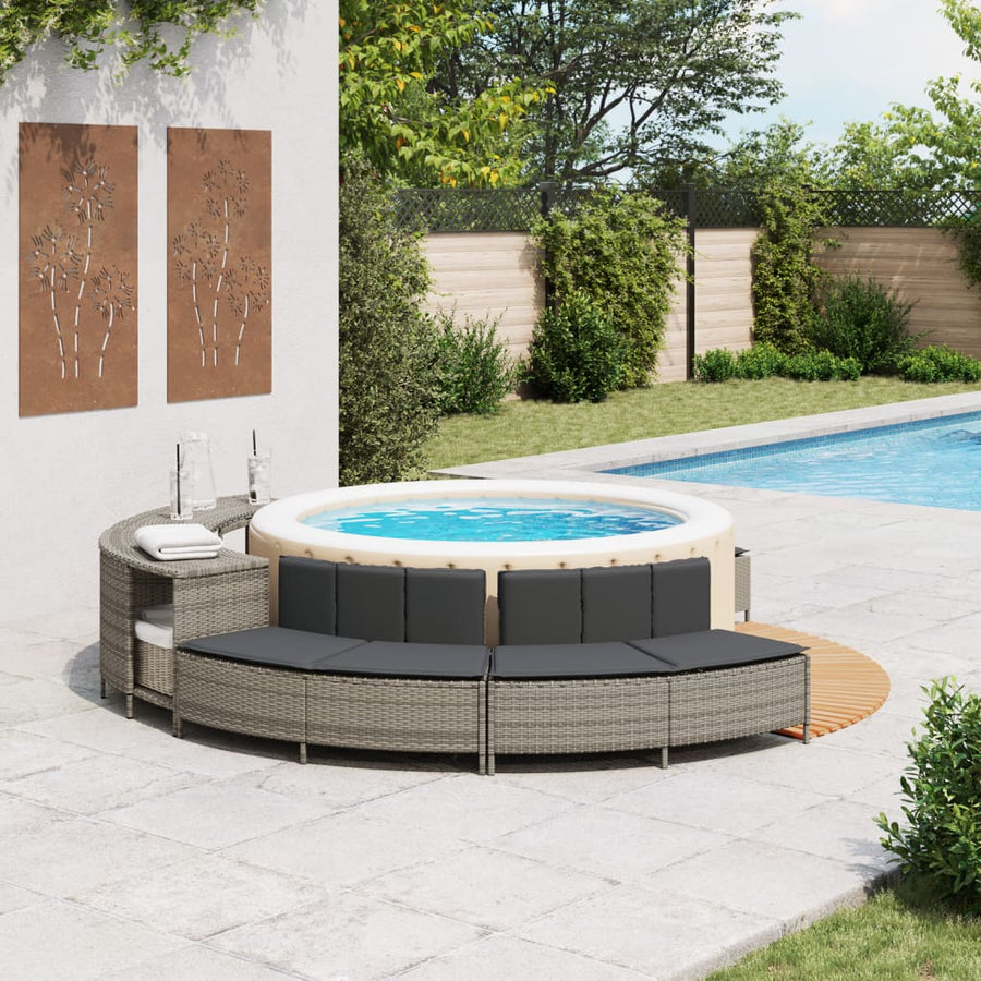 Hottub-bankjes met kussens 2 st poly rattan grijs