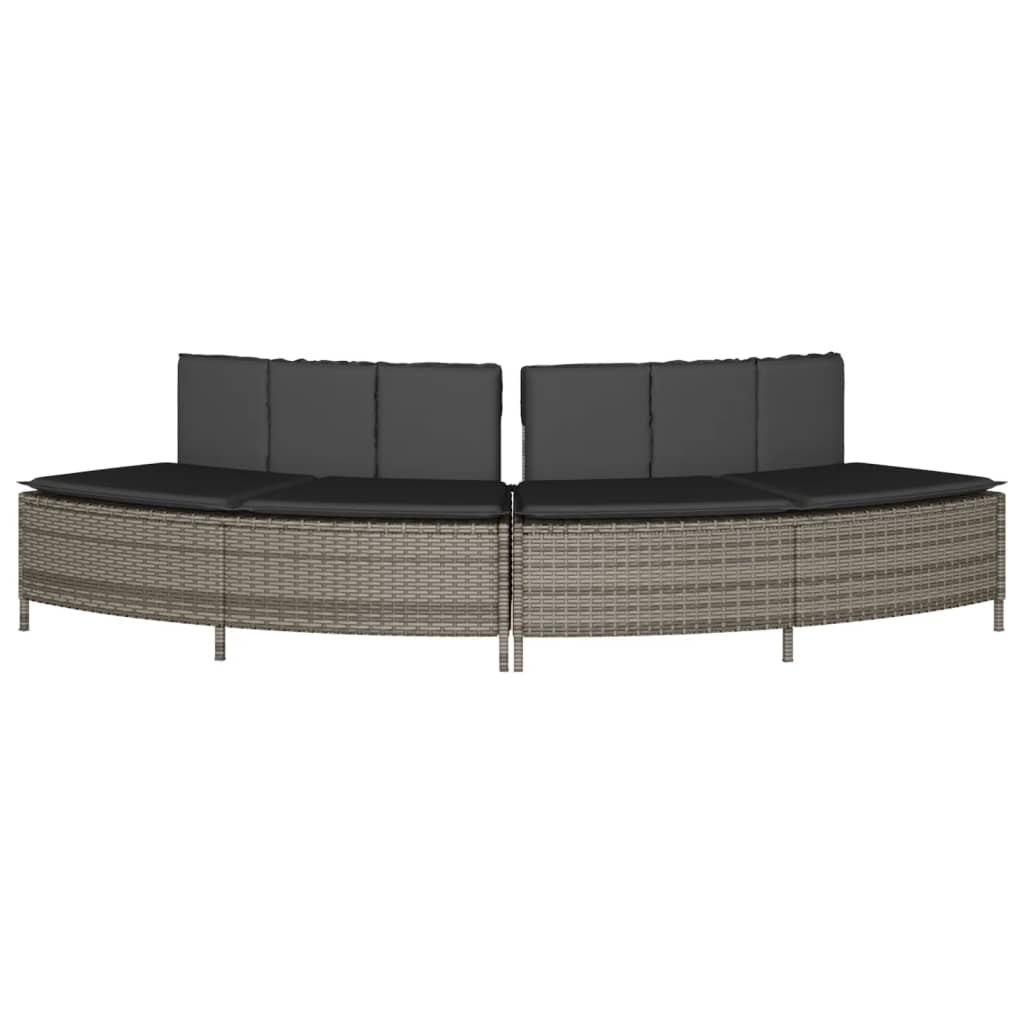 Hottub-bankjes met kussens 2 st poly rattan grijs
