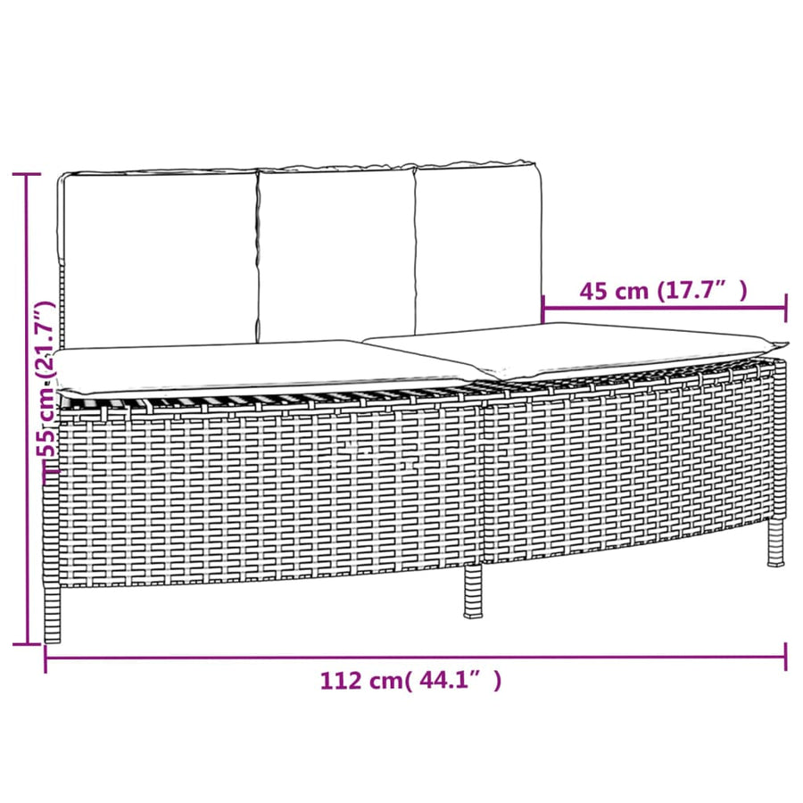 Hottub-bankjes met kussens 2 st poly rattan grijs