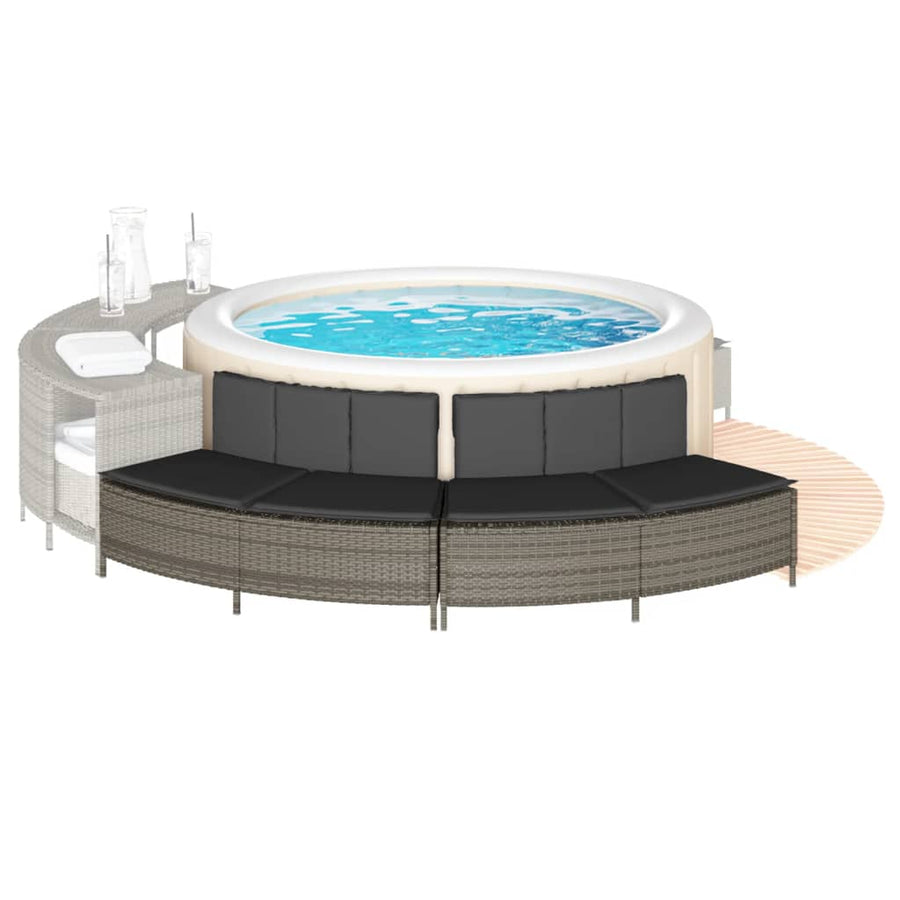 Hottub-bankjes met kussens 2 st poly rattan grijs