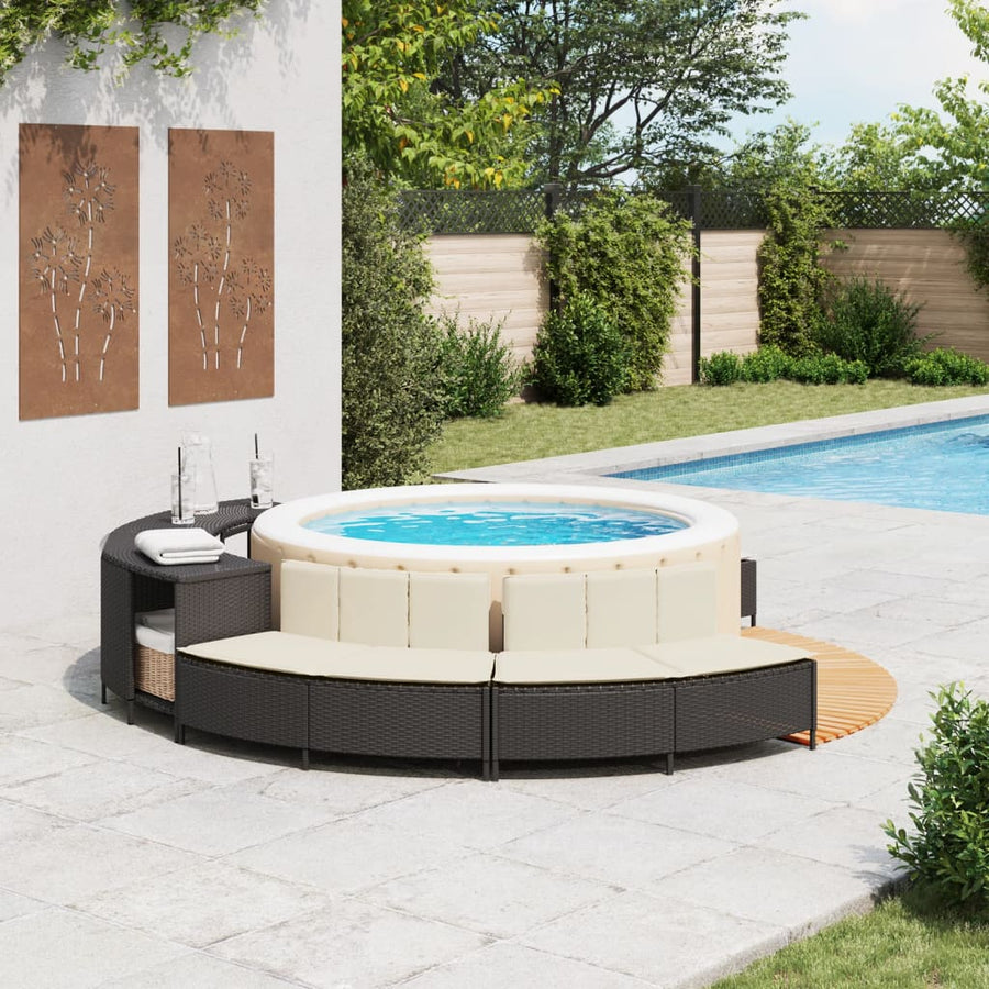 Hottub-bankjes met kussens 2 st poly rattan zwart