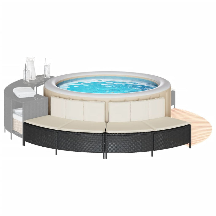 Hottub-bankjes met kussens 2 st poly rattan zwart