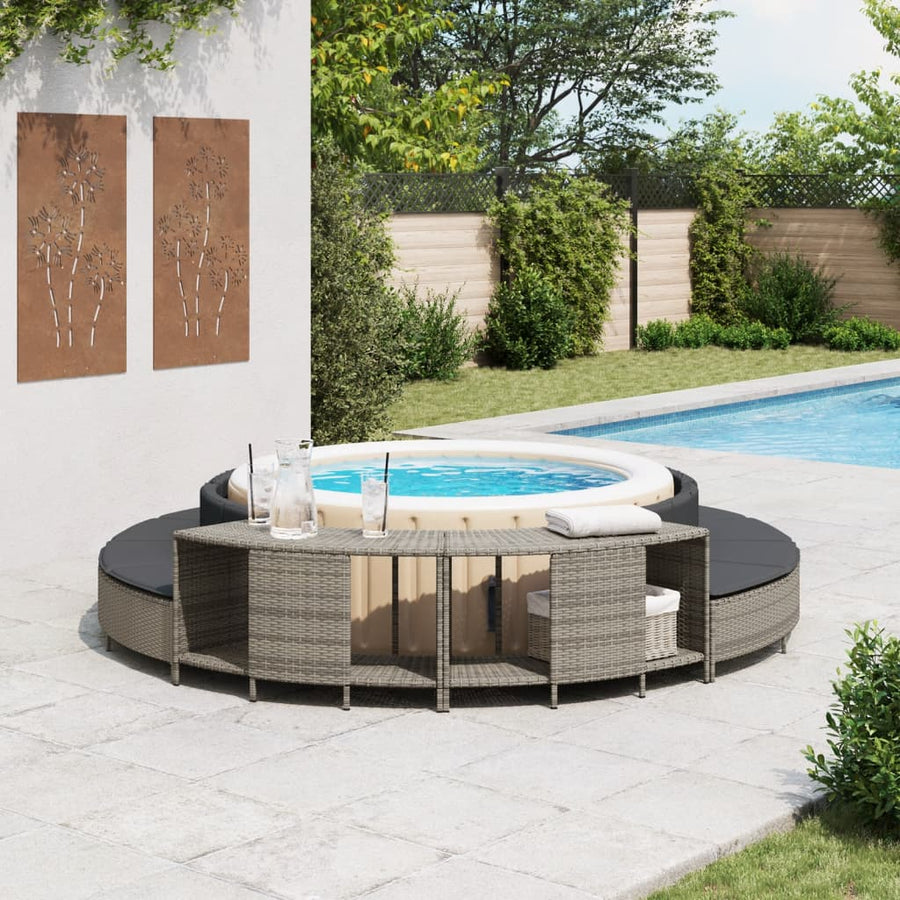 Opbergschappen voor hottub 2 st poly rattan grijs