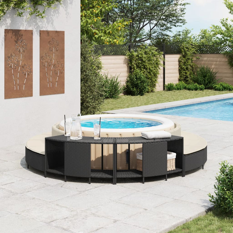 Opbergschappen voor hottub 2 st poly rattan zwart
