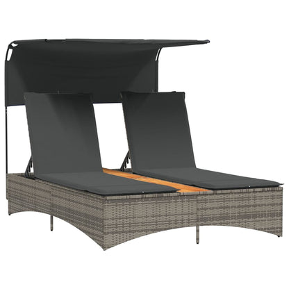 Ligbed 2-persoons met luifel en kussens poly rattan grijs