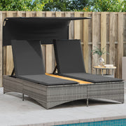 Ligbed 2-persoons poly rattan grijs met luifel