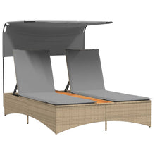 Ligbed 2-persoons luifel en kussens poly rattan gemengd beige