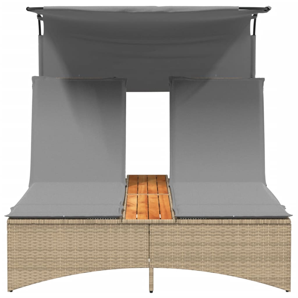Ligbed 2-persoons luifel en kussens poly rattan gemengd beige