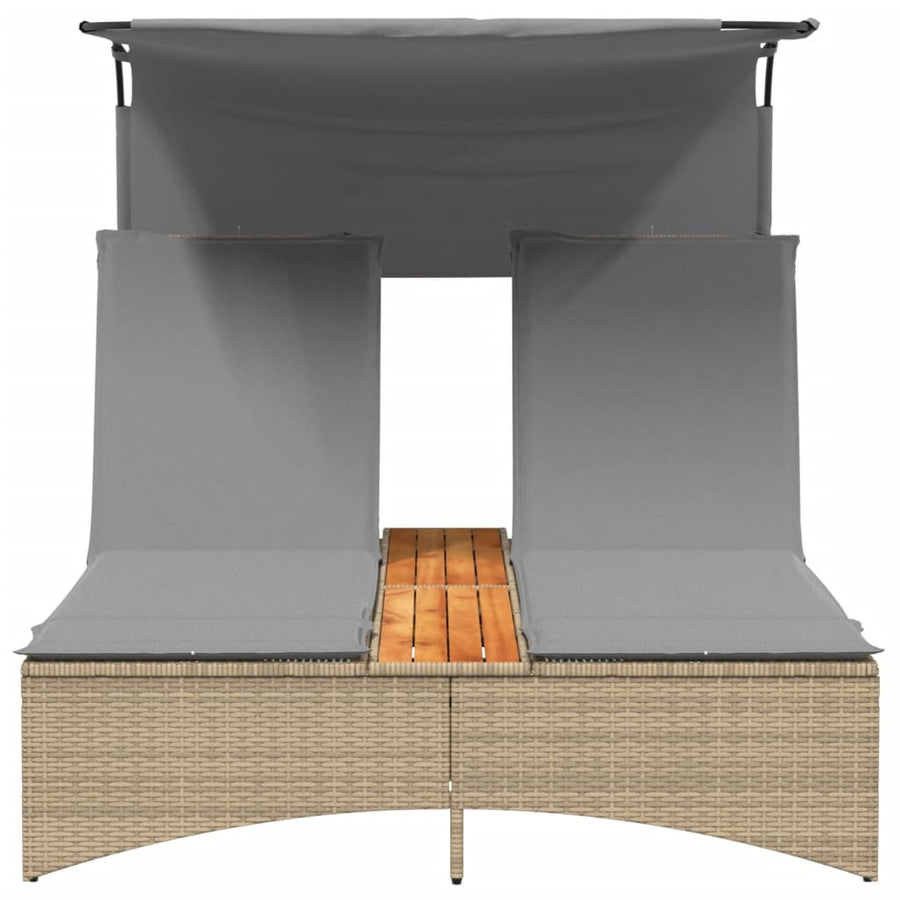 Ligbed 2-persoons luifel en kussens poly rattan gemengd beige