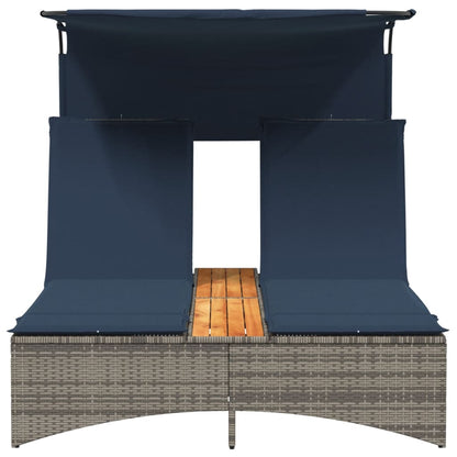 Ligbed 2-persoons met luifel en kussens poly rattan grijs