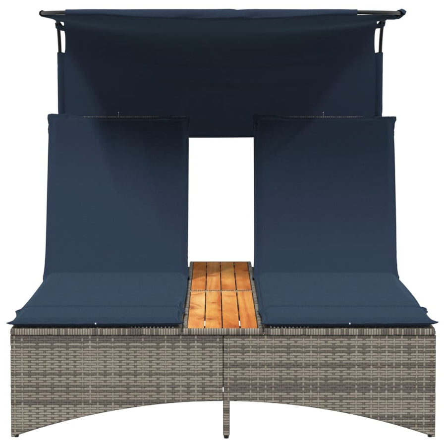 Ligbed 2-persoons met luifel en kussens poly rattan grijs