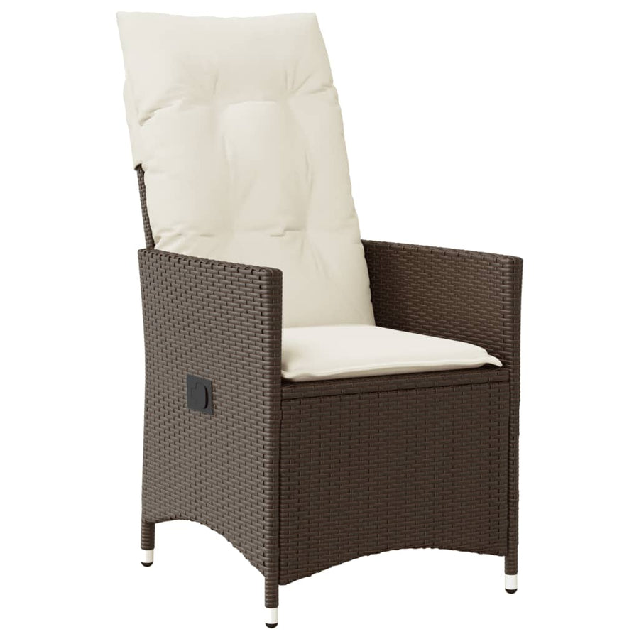 Tuinstoel verstelbaar met kussens poly rattan bruin