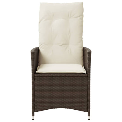 Tuinstoel verstelbaar met kussens poly rattan bruin