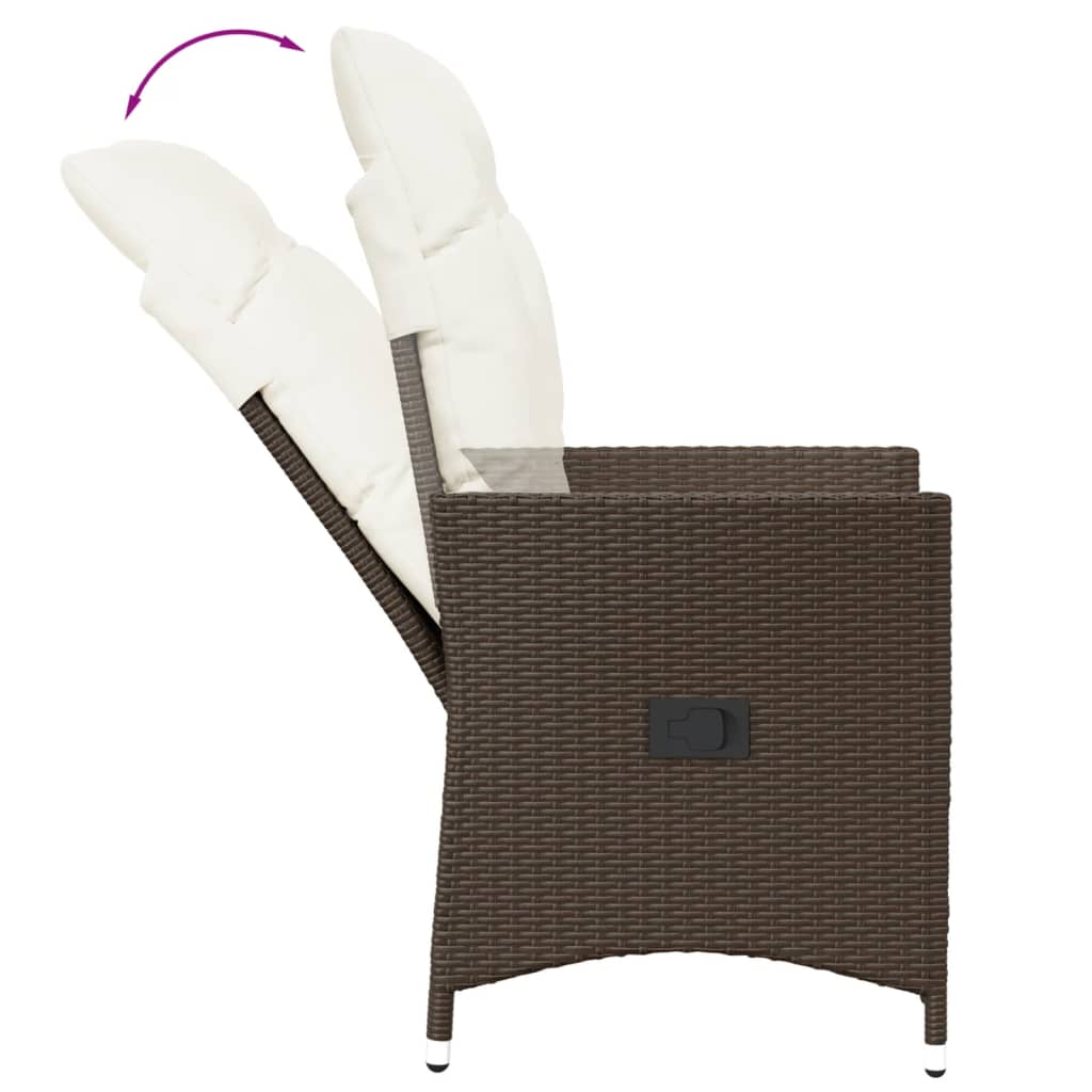 Tuinstoel verstelbaar met kussens poly rattan bruin