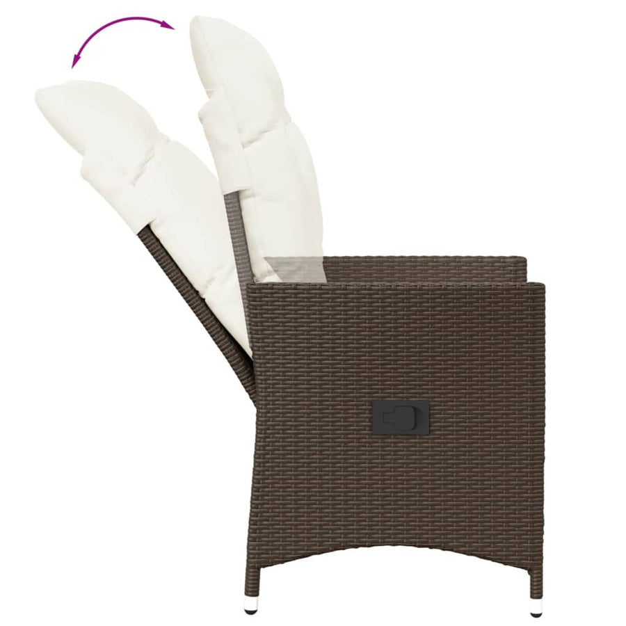 Tuinstoel verstelbaar met kussens poly rattan bruin