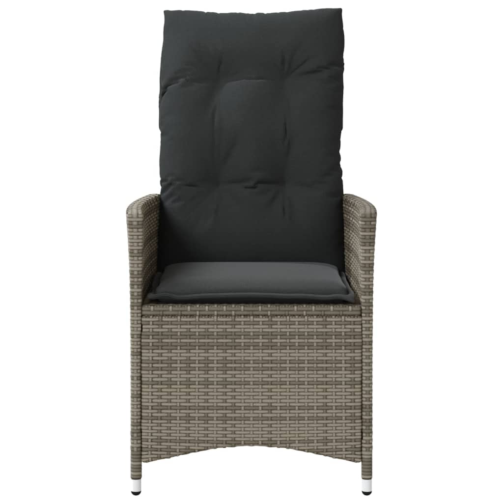 Tuinstoel verstelbaar met kussens poly rattan grijs