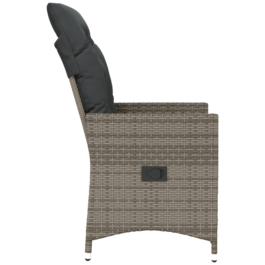 Tuinstoel verstelbaar met kussens poly rattan grijs
