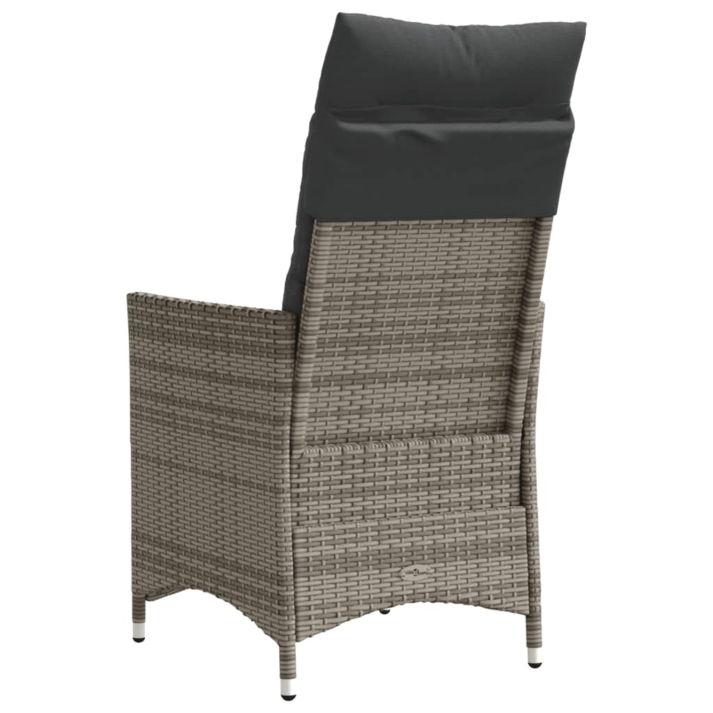 Tuinstoel verstelbaar met kussens poly rattan grijs