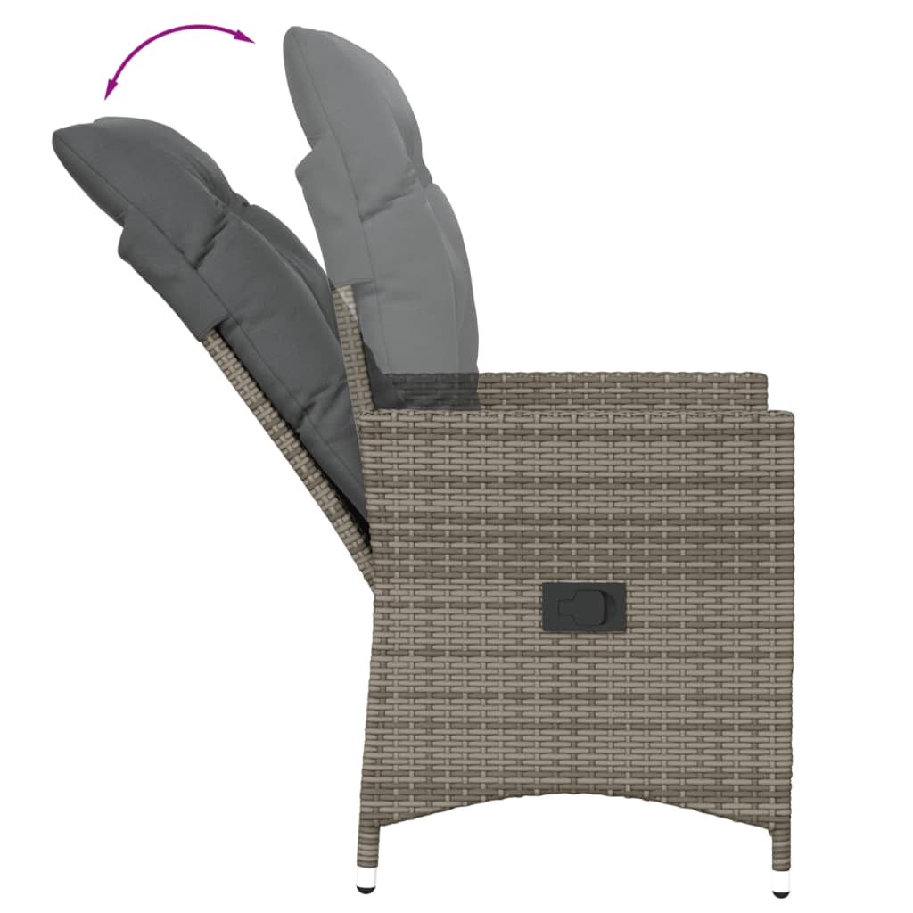 Tuinstoel verstelbaar met kussens poly rattan grijs