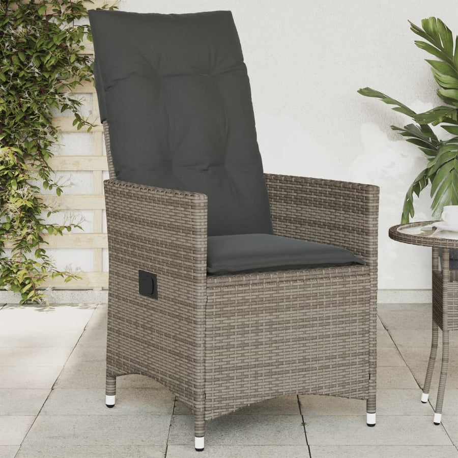 Tuinstoel verstelbaar met kussens poly rattan grijs