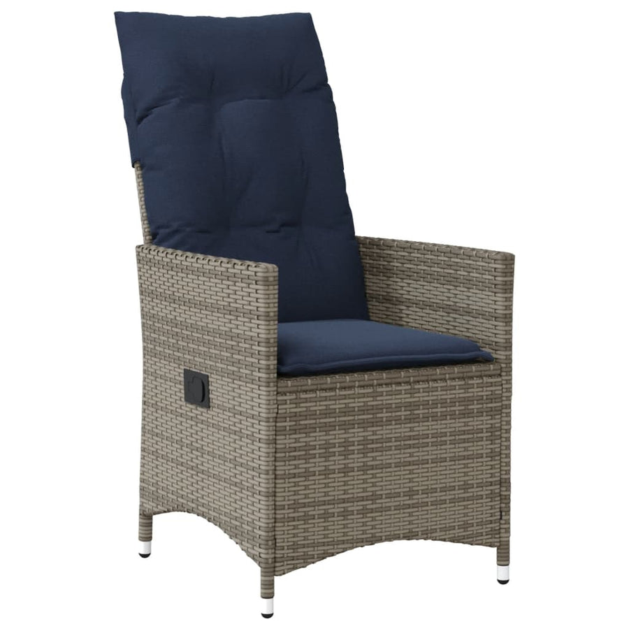 Tuinstoel verstelbaar met kussens poly rattan grijs
