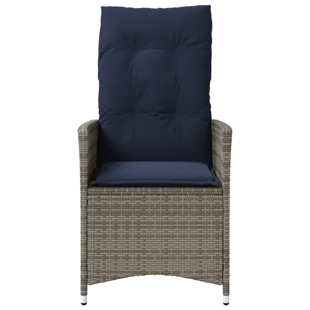 Tuinstoel verstelbaar met kussens poly rattan grijs