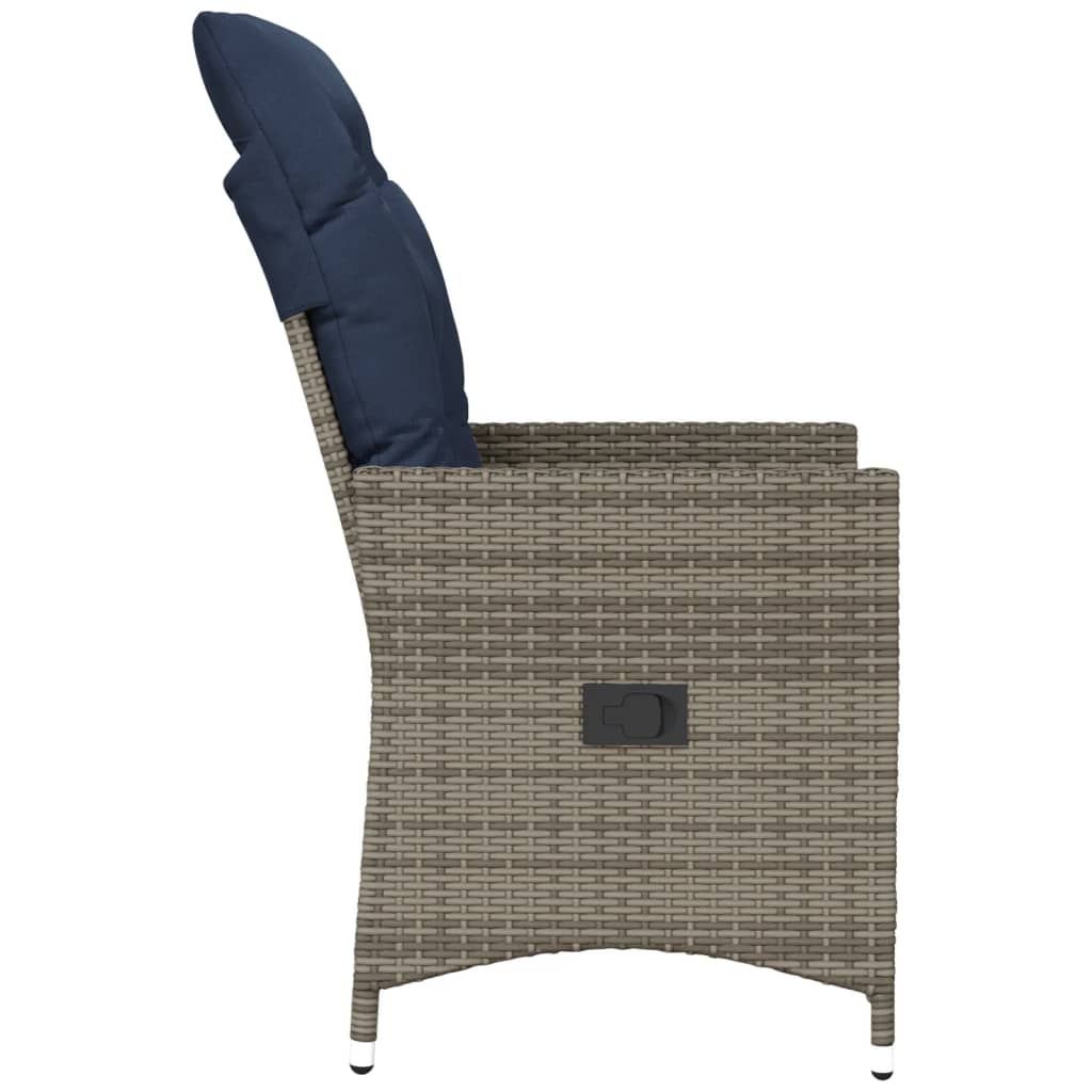 Tuinstoel verstelbaar met kussens poly rattan grijs