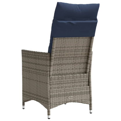 Tuinstoel verstelbaar met kussens poly rattan grijs