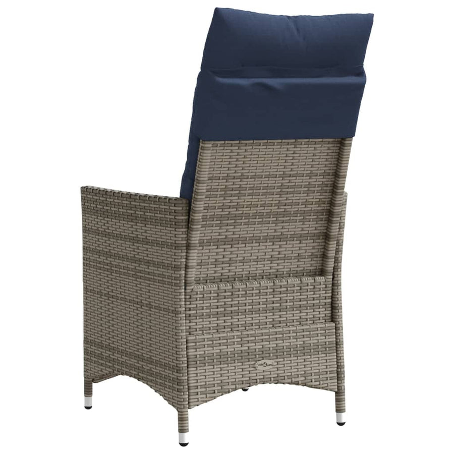 Tuinstoel verstelbaar met kussens poly rattan grijs