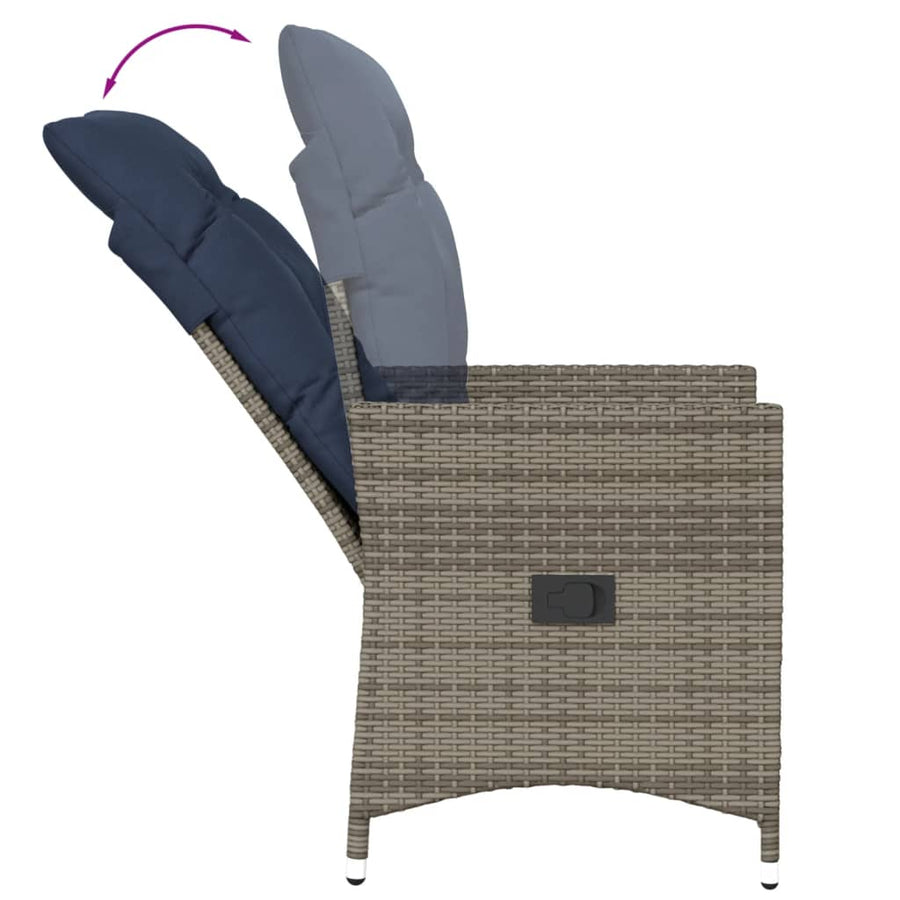 Tuinstoel verstelbaar met kussens poly rattan grijs