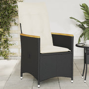 Tuinstoel verstelbaar poly rattan zwart met kussens