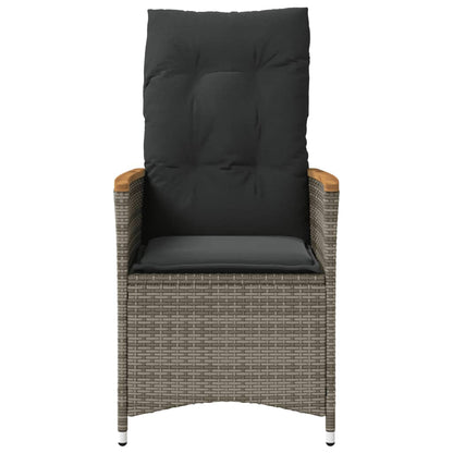 Tuinstoel verstelbaar met kussens poly rattan grijs