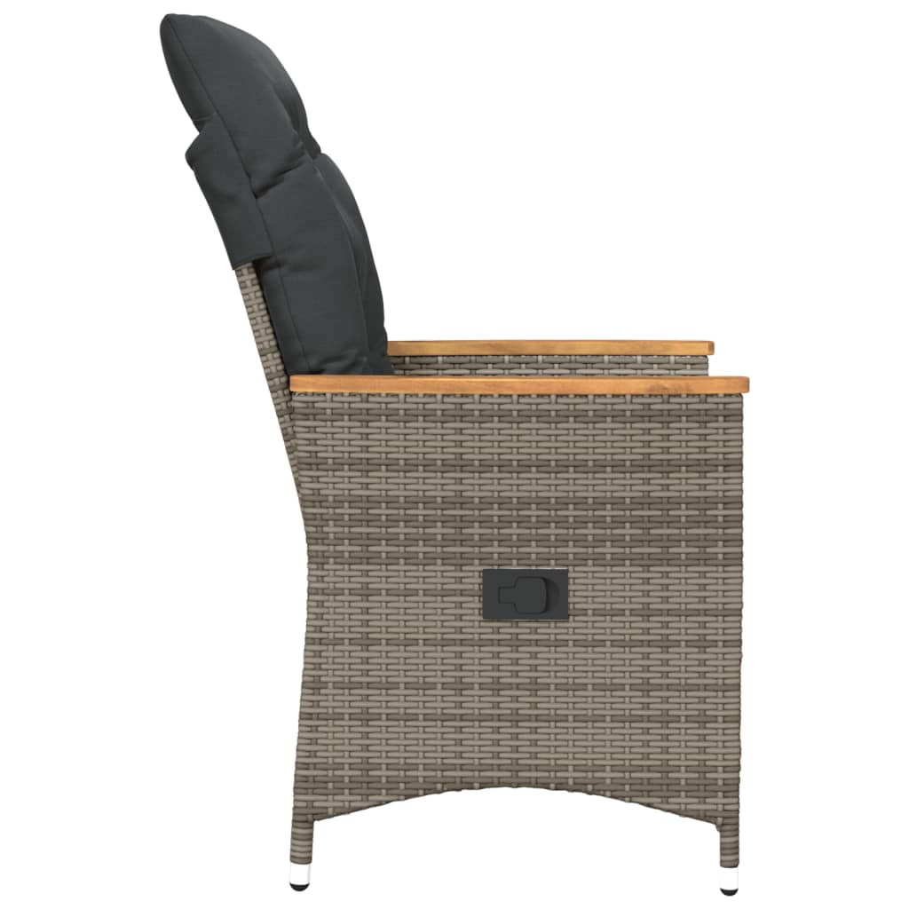 Tuinstoel verstelbaar met kussens poly rattan grijs