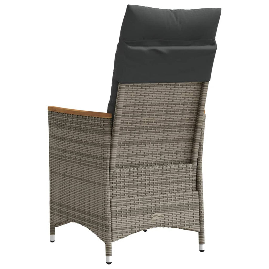 Tuinstoel verstelbaar met kussens poly rattan grijs